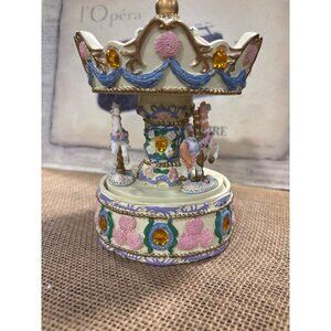 Vintage Musical Revolving Birthstone Carousel With Horses & Gem Accents November